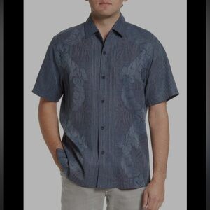 Tommy Bahama Blue Bali Border Hawaiian 100% Silk Short Sleeve Shirt XXL NWT
